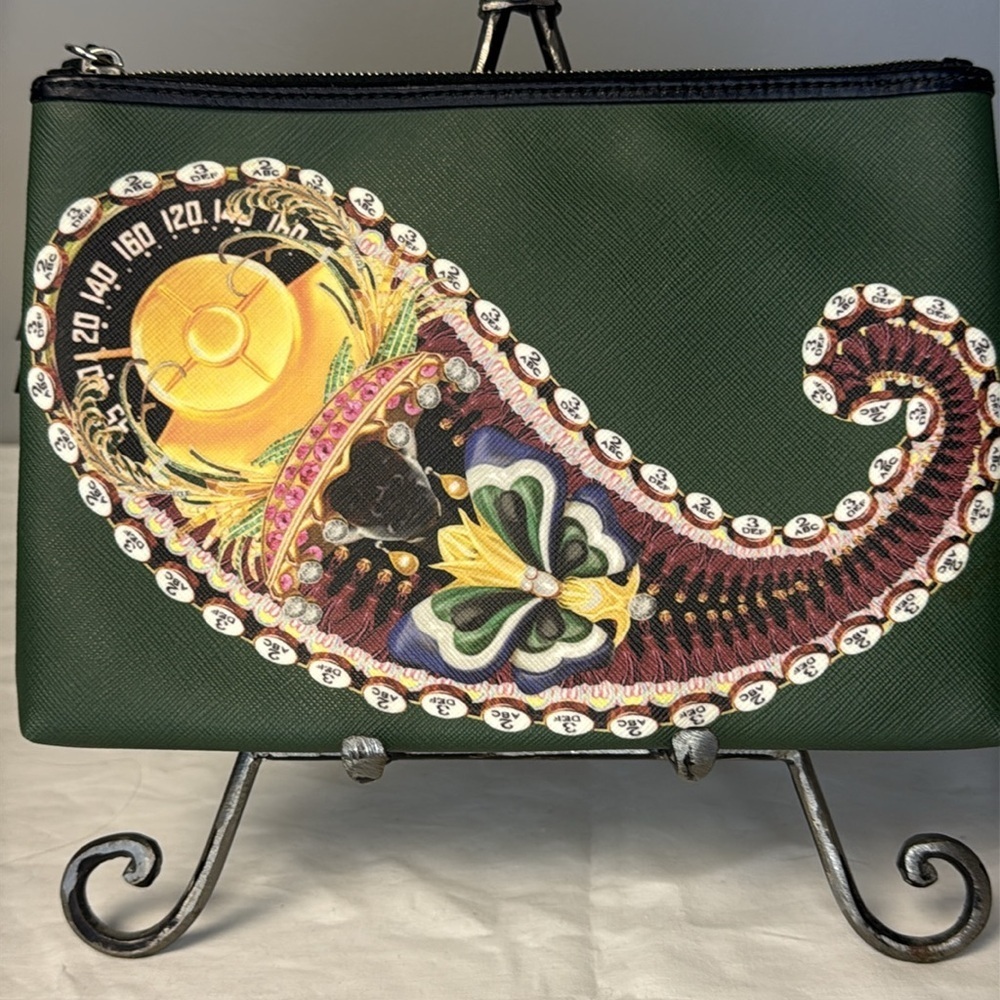 Mary Katrantzou Green Paisley Print Clutch Bag Coated PVC - Picture 2 of 8